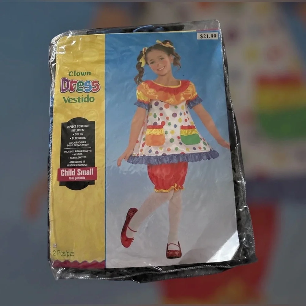 Clown Dress Halloween Costume Child Size Small 4-6 Two Pieces